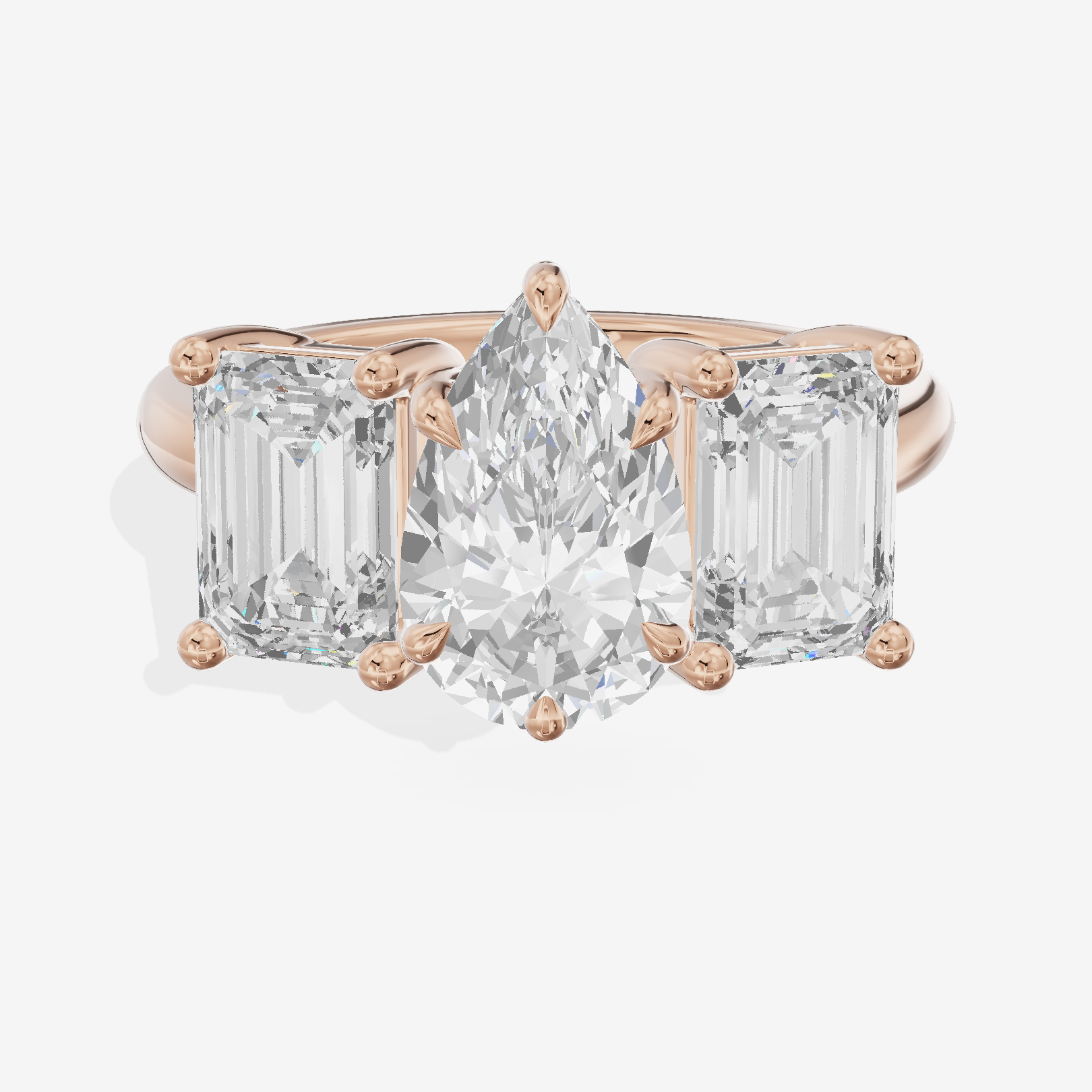 Luxe Whisper Three Stone Pear Engagement Ring (3/4 ct. tw.) in 14K Rose Gold