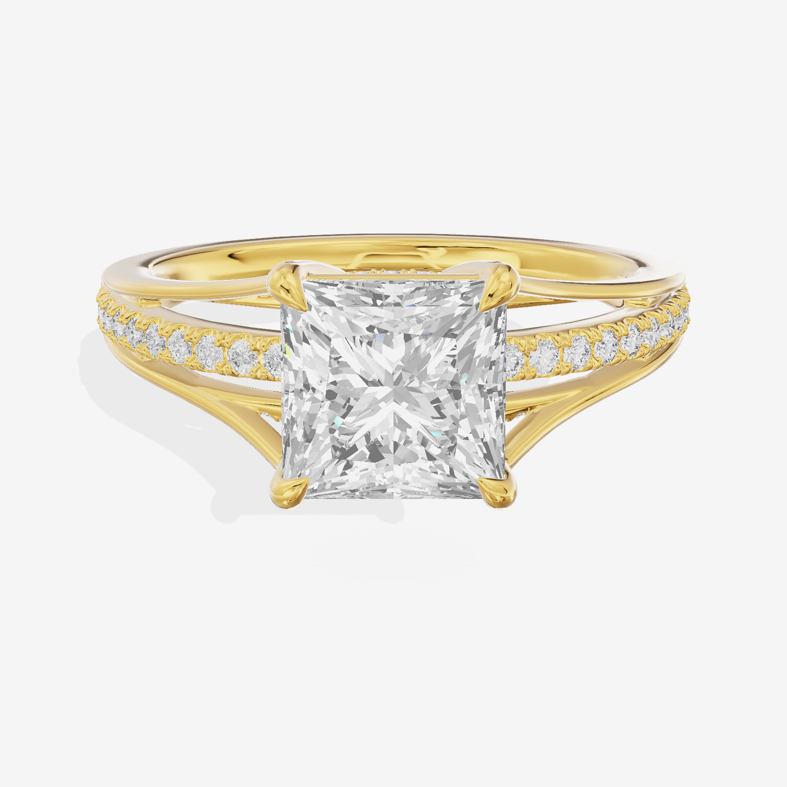 Bowed Coeurine Princess Engagement Ring with Side Stones (1/6 ct. tw.) in 14K Yellow Gold