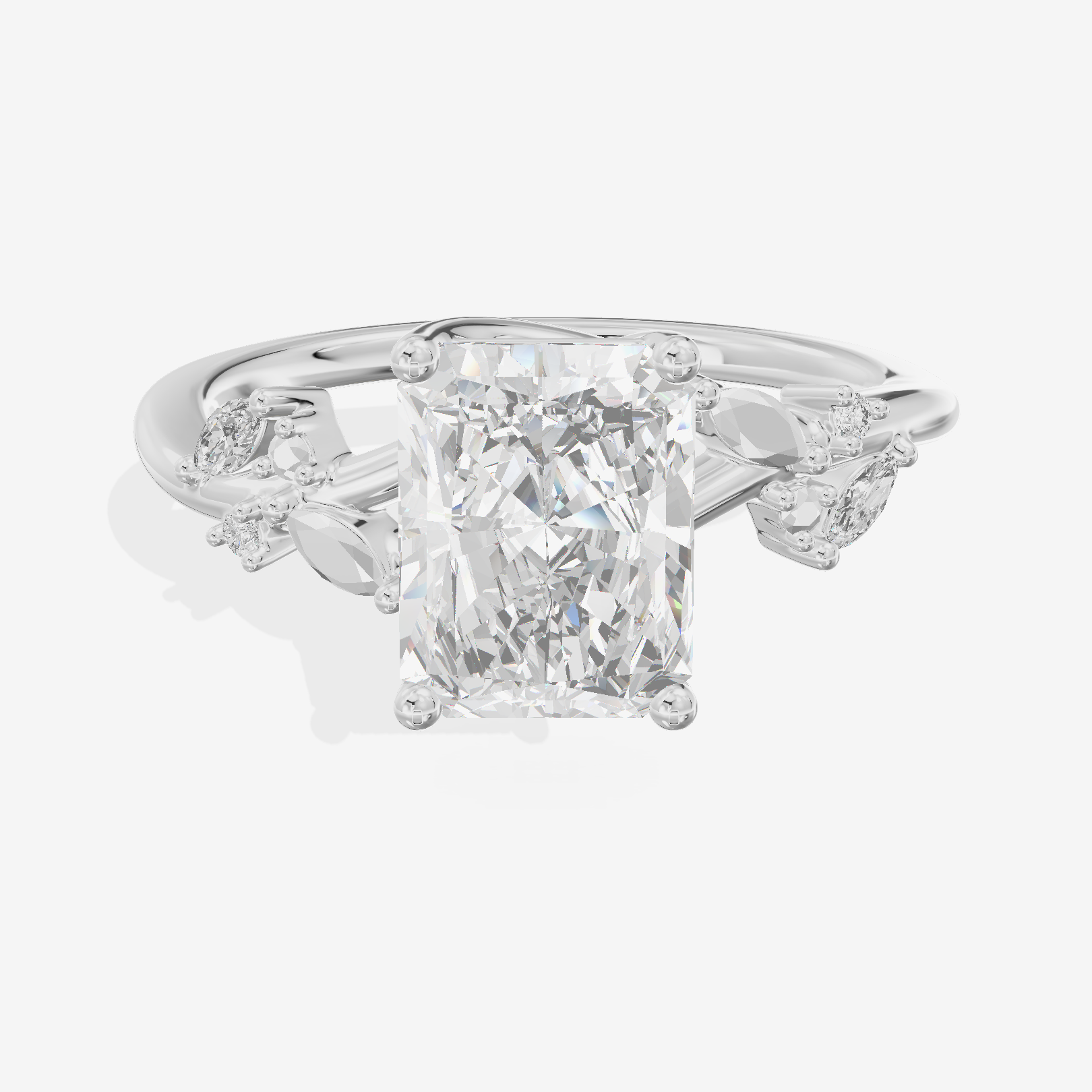 Lustrous Aurea Radiant Engagement Ring with Side Stones (3/4 ct. tw.) in 14K White Gold