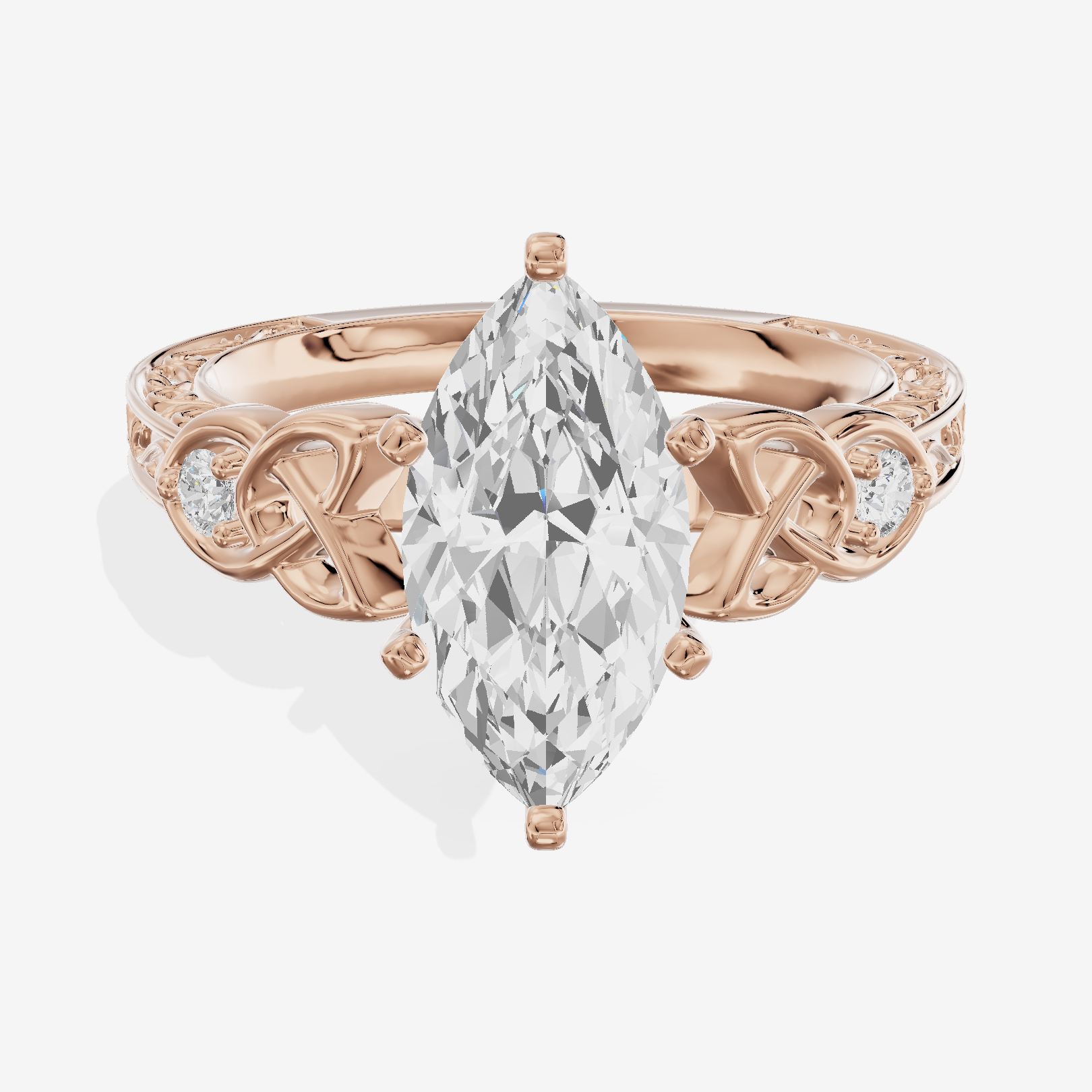 Tender Heartline Marquise Engagement Ring with Side Stones (1/10 ct. tw.) in 18K Rose Gold