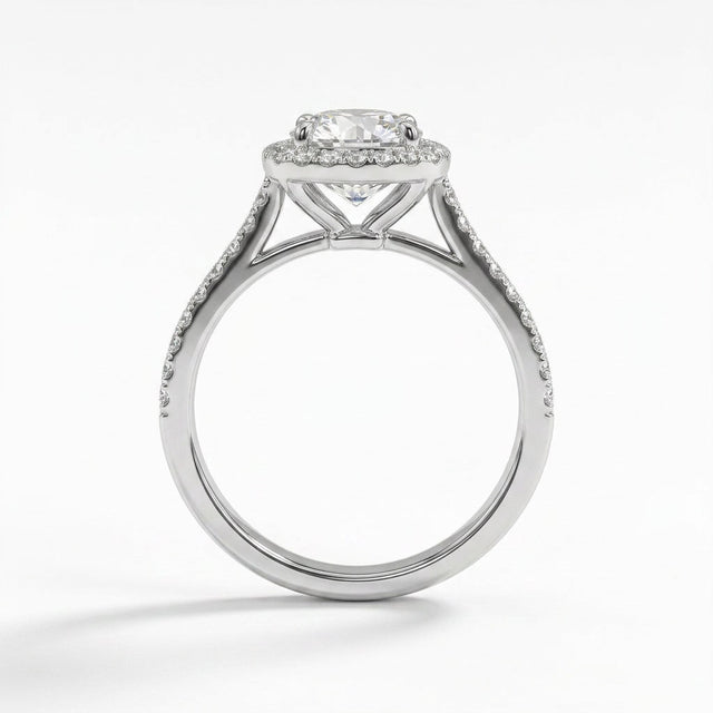 Halo Pavé Round Engagement Ring (1.07 ct. tw.) in 18K White Gold