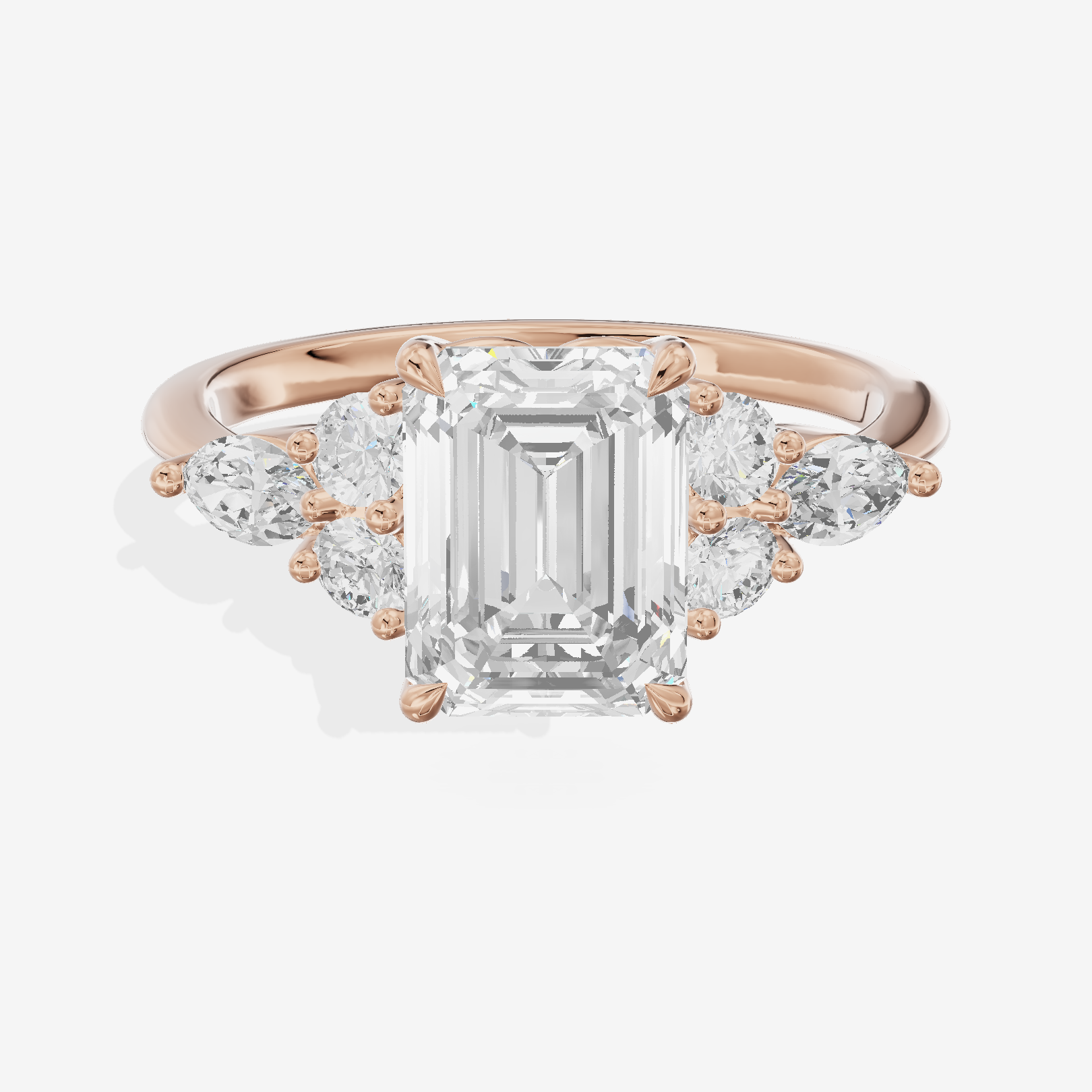 Petite Halcyon Emerald Engagement Ring with Side Stones (1/6 ct. tw.) in 14K Rose Gold