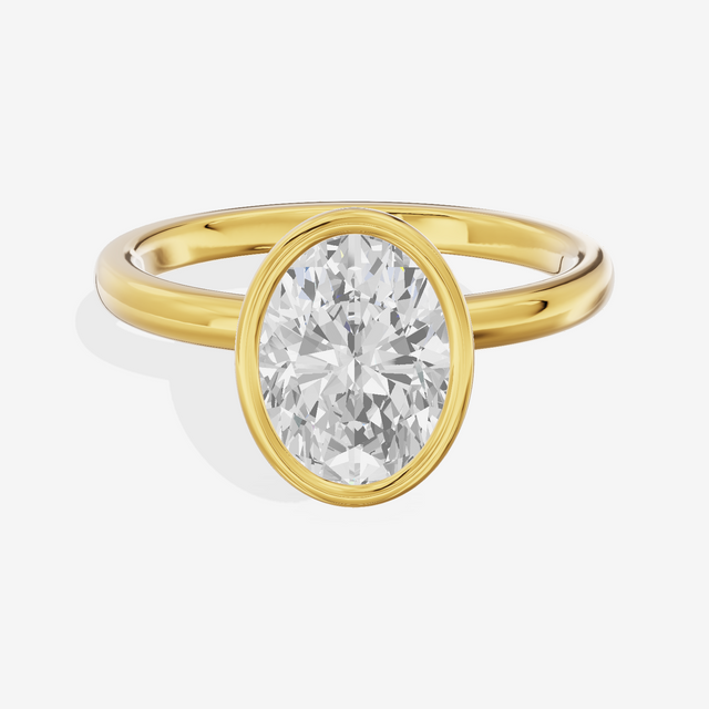 Trellise Bezel 2mm Oval Solitaire Engagement Ring in 18K Yellow Gold