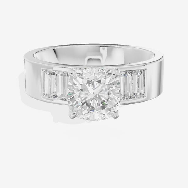 Grand Sincere Cushion Engagement Ring with Side Stones (3/5 ct. tw.) in 18K White Gold