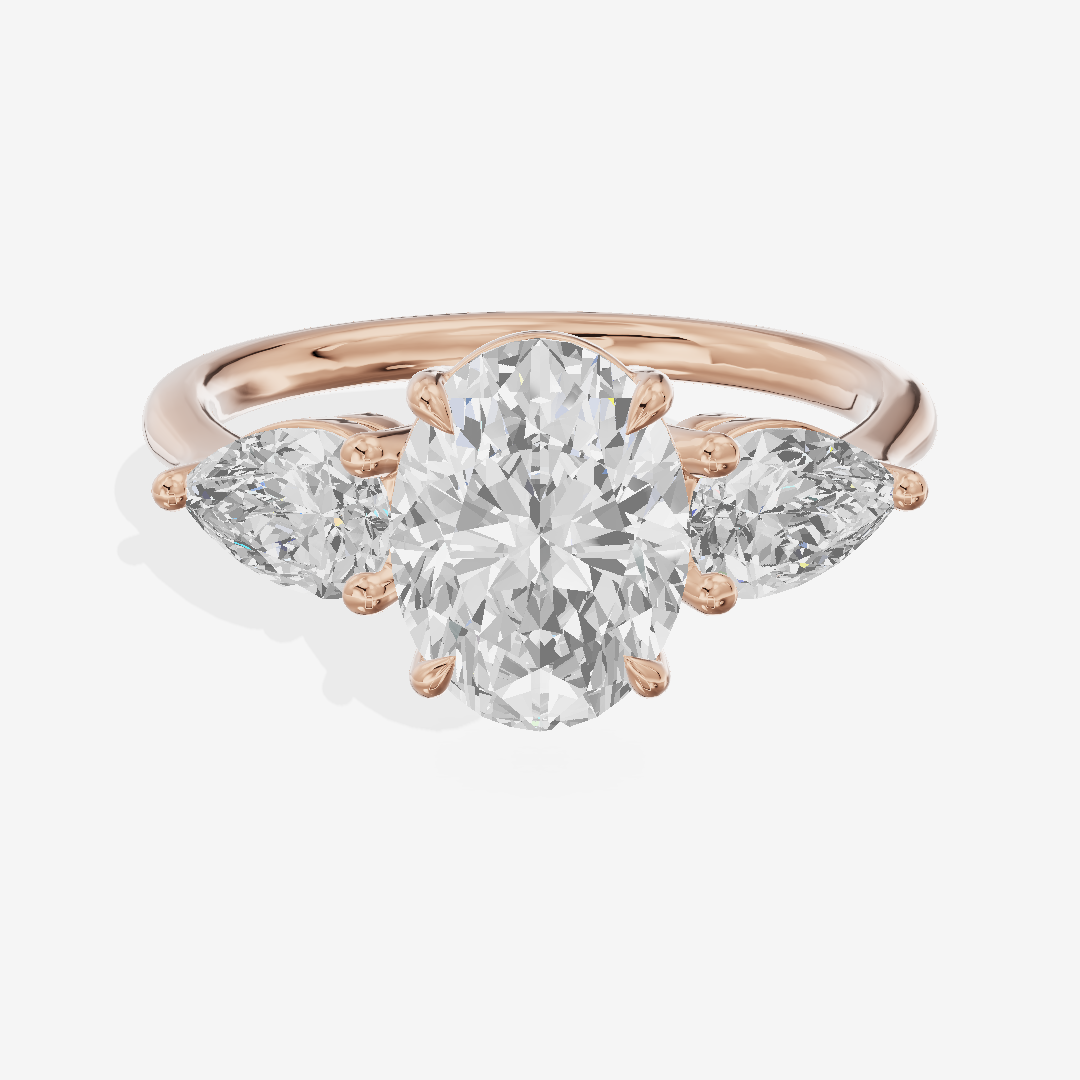 Luxe Adorae Three Stone Oval Engagement Ring (3/4 ct. tw.) in 14K Rose Gold