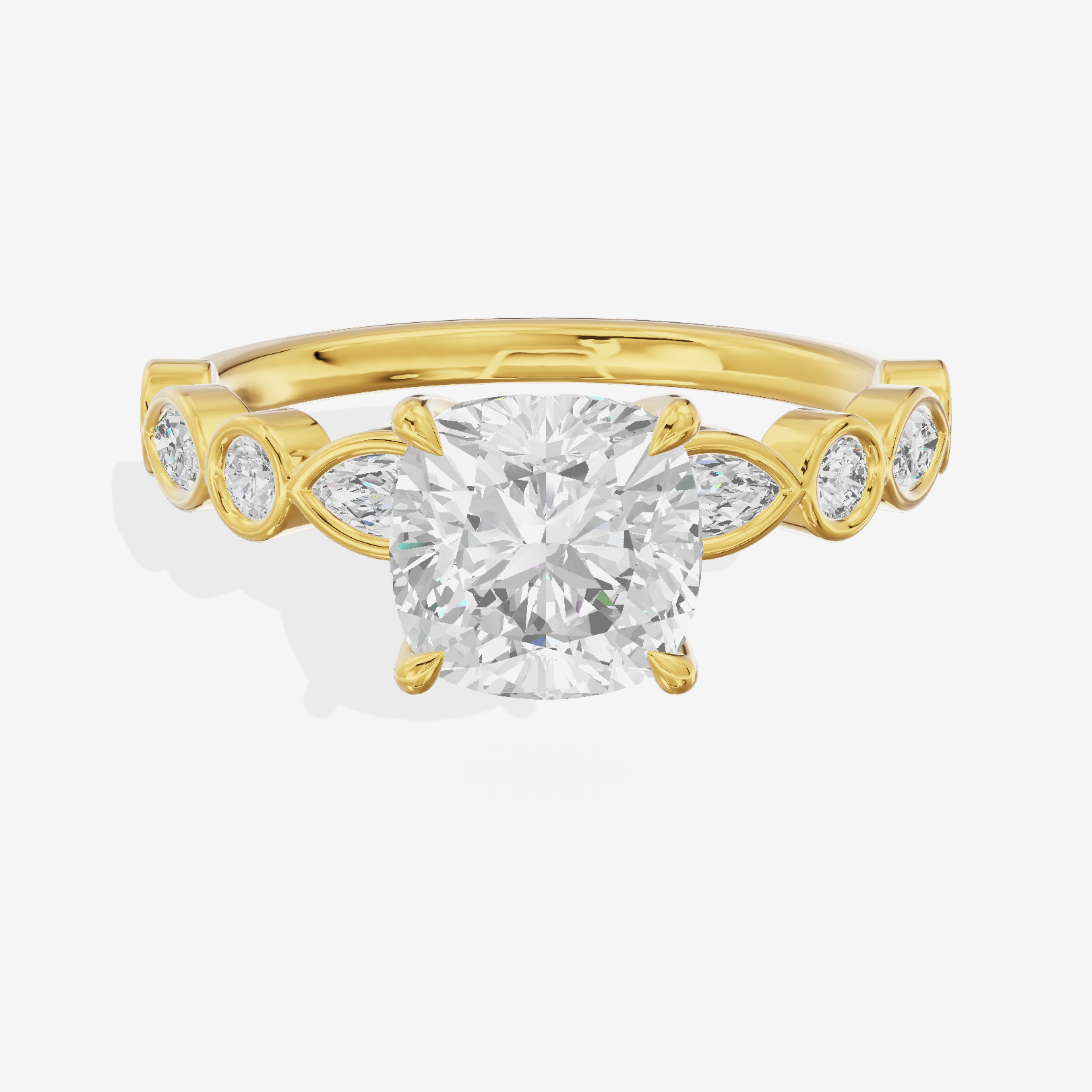 Crowned Maia Cushion Engagement Ring with Side Stones (1/3 ct. tw.) in 18K Yellow Gold