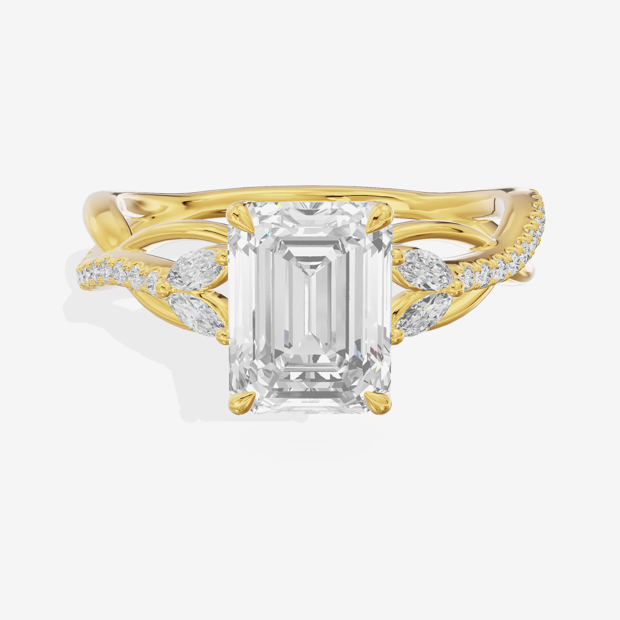 Lustrous Vowsae Emerald Engagement Ring with Side Stones (1/5 ct. tw.) in 18K Yellow Gold