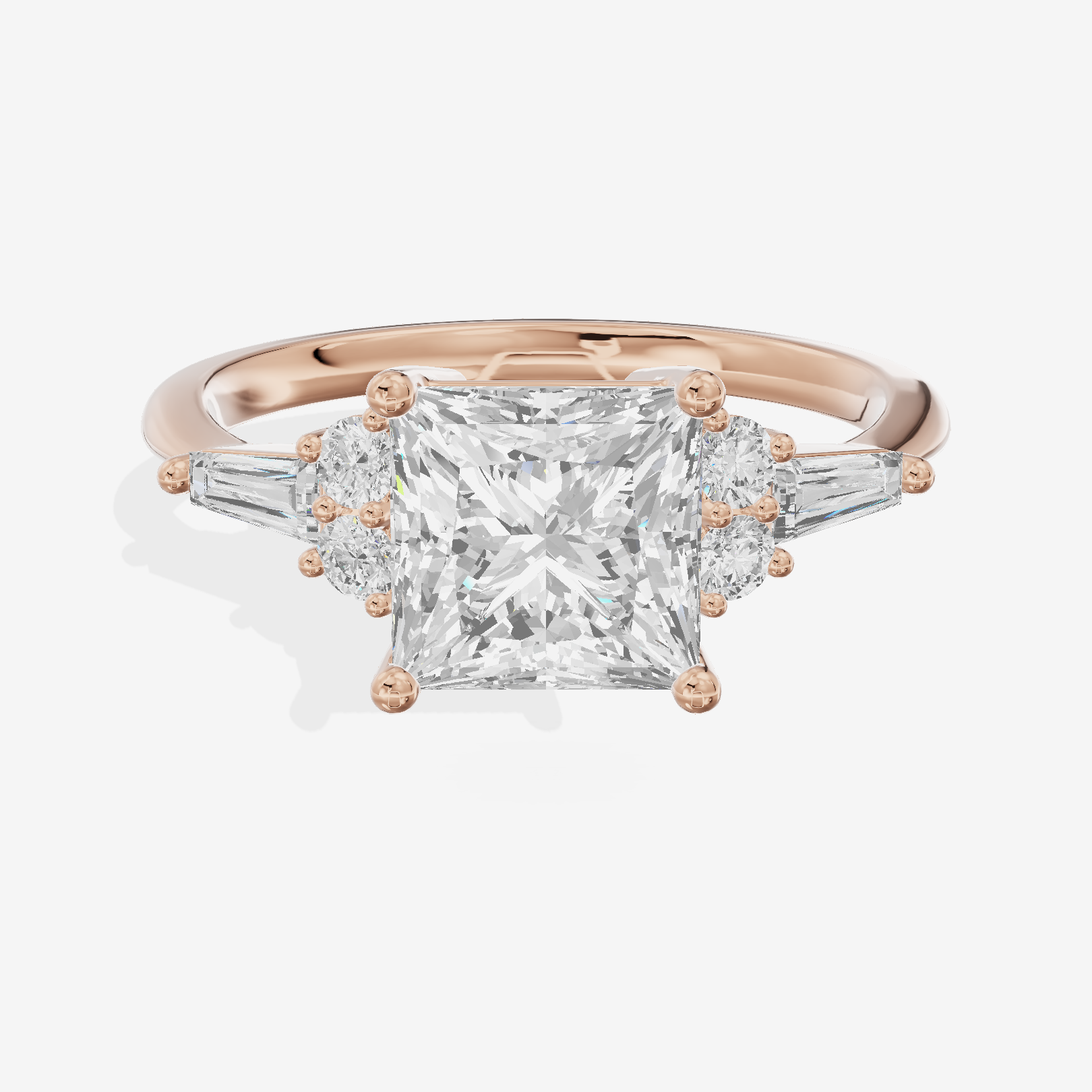 Grand Liviana Princess Engagement Ring with Side Stones (1/10 ct. tw.) in 18K Rose Gold