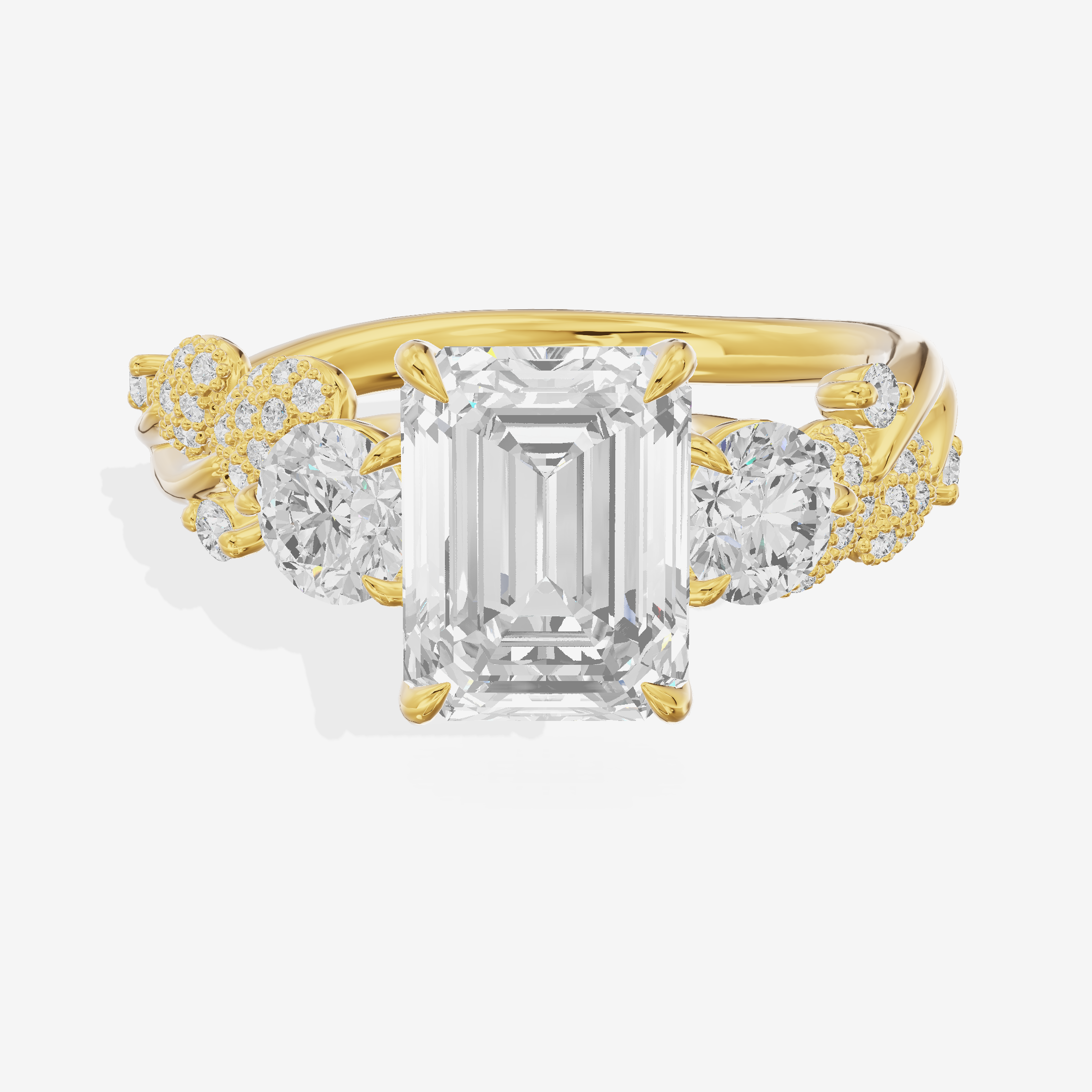 Modern Coeurine Three Stone Emerald Engagement Ring (1/2 ct. tw.) in 18K Yellow Gold