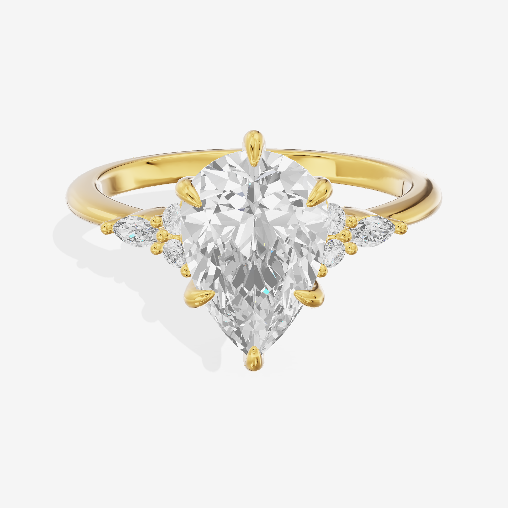Luxe Tender Pear Engagement Ring with Side Stones (1/8 ct. tw.) in 18K Yellow Gold