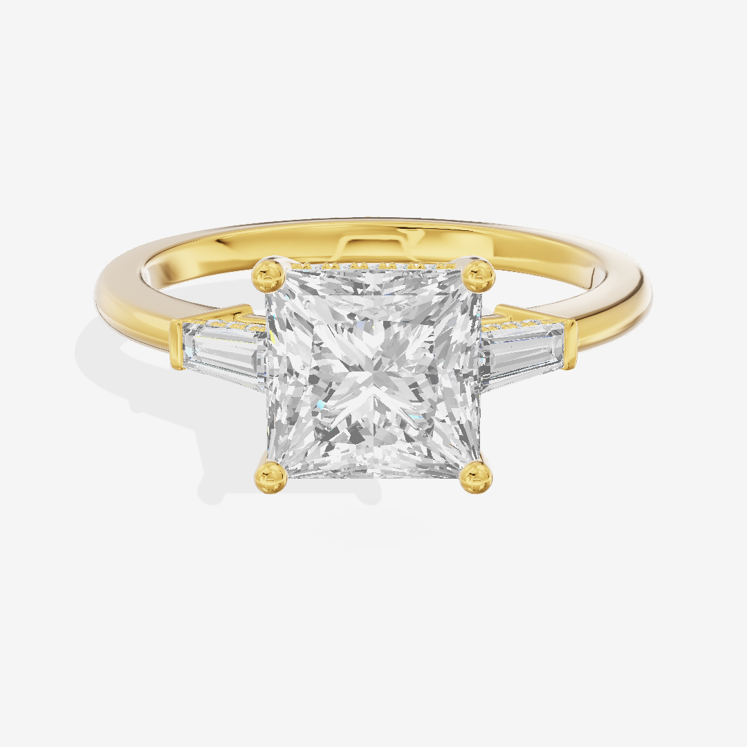 Clusta Three Stone Princess Engagement Ring (1/10 ct. tw.) in 18K Yellow Gold