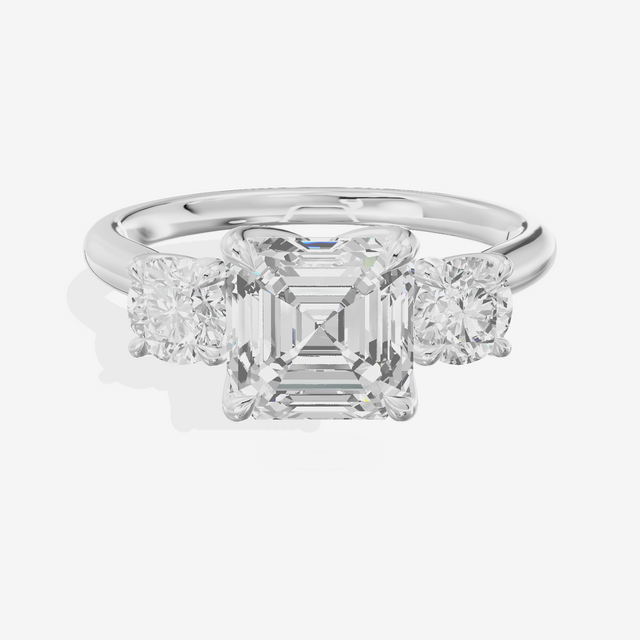 Eternal Sincere Three Stone Asscher Engagement Ring (1/2 ct. tw.) in 18K White Gold