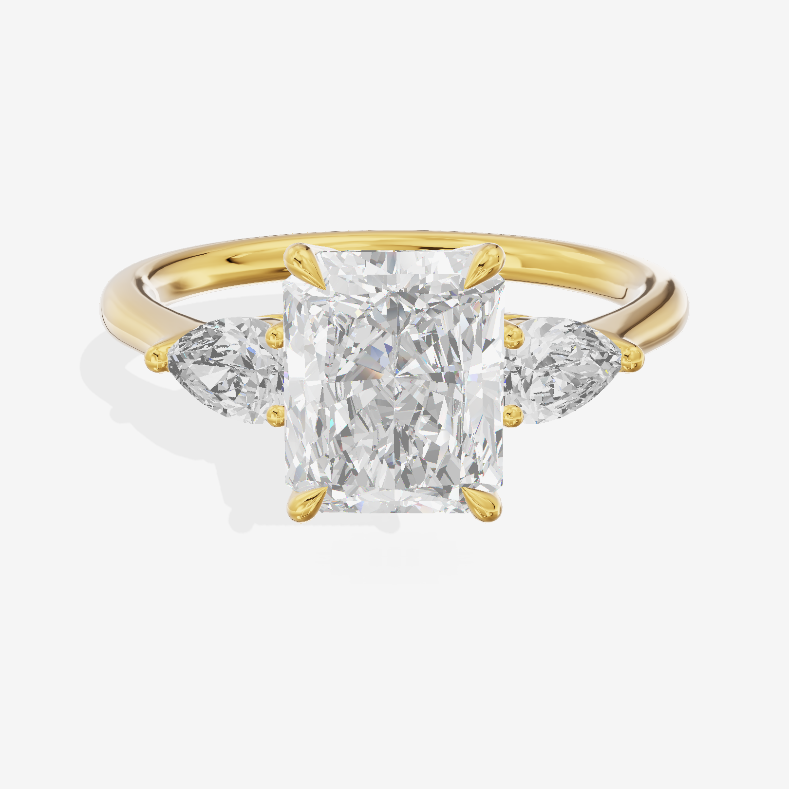 Luxe Aimora Three Stone Radiant Engagement Ring (3/4 ct. tw.) in 18K Yellow Gold