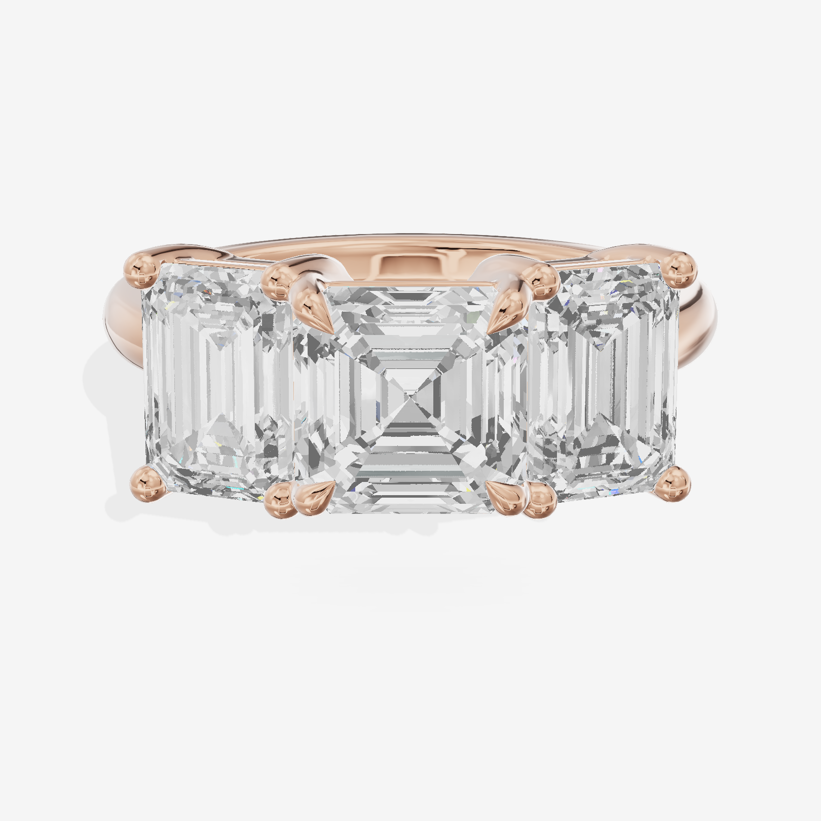 Luxe Whisper Three Stone Asscher Engagement Ring (3/4 ct. tw.) in 14K Rose Gold