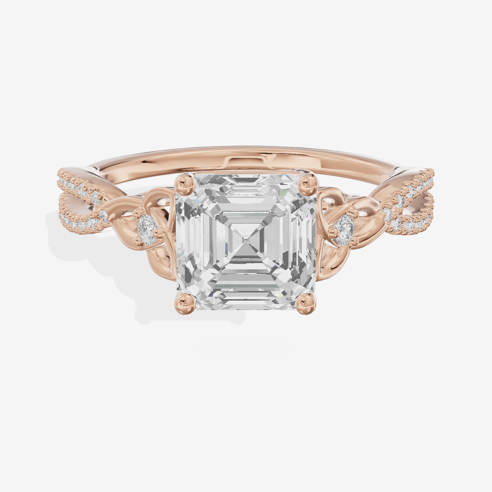 Luxe Vowsae Asscher Engagement Ring with Side Stones (2/5 ct. tw.) in 18K Rose Gold