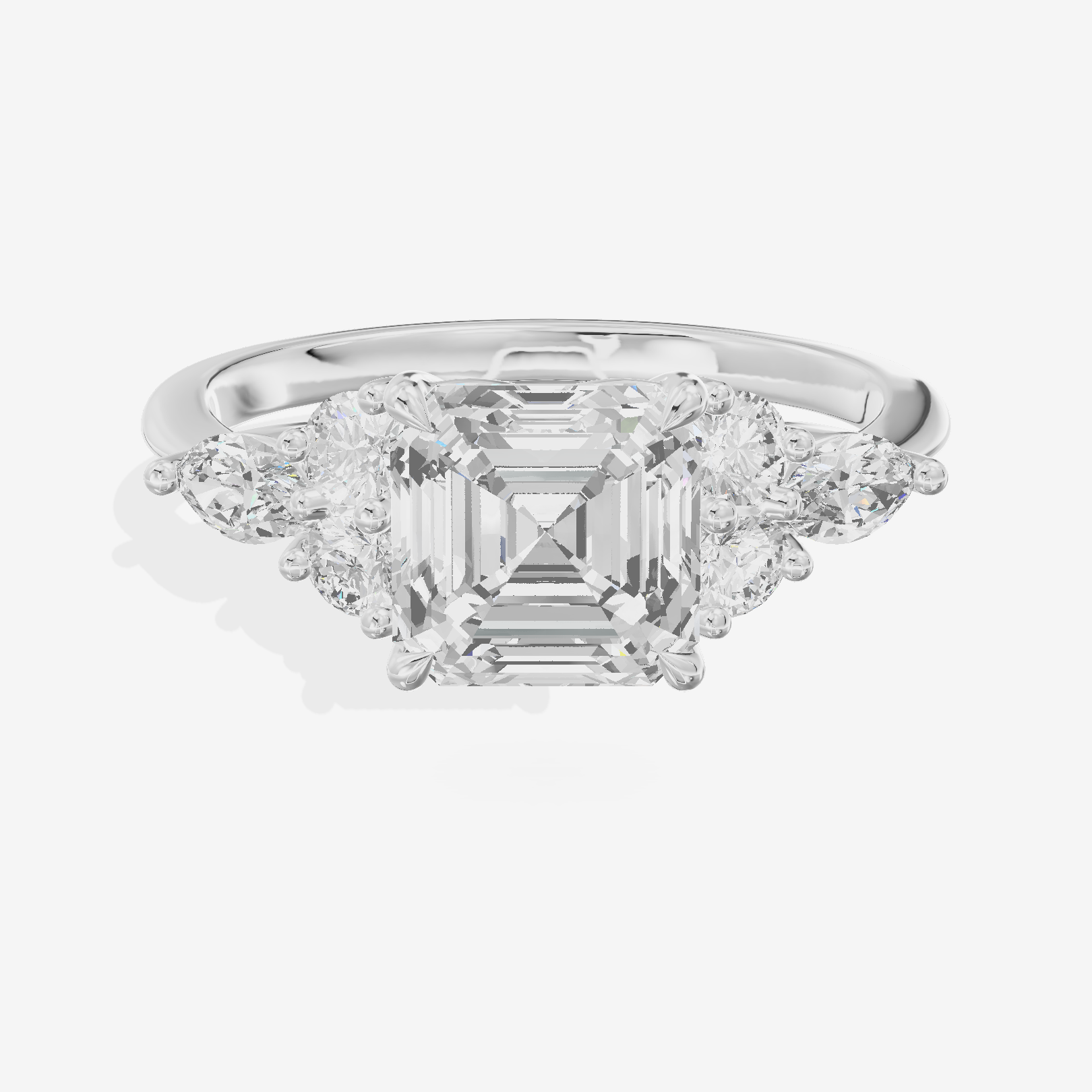 Petite Halcyon Asscher Engagement Ring with Side Stones (1/6 ct. tw.) in 18K White Gold