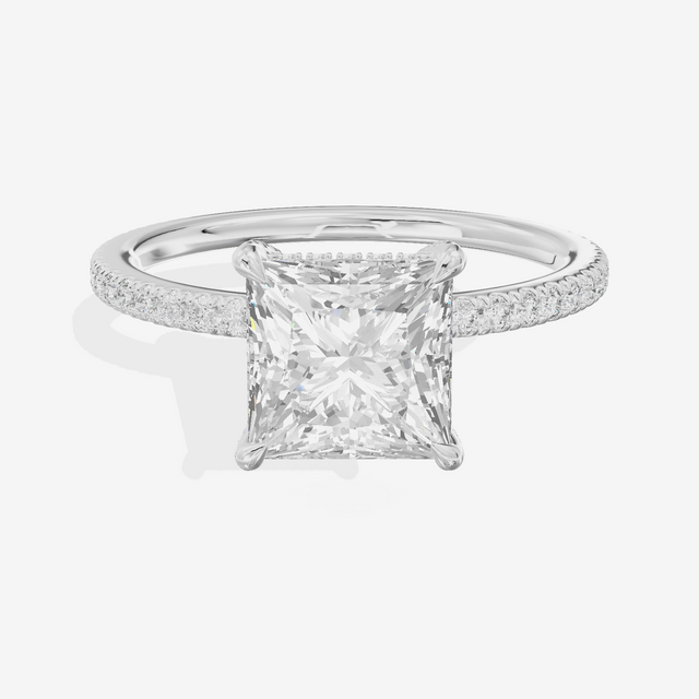 Lustrous Sincere Princess Engagement Ring with Side Stones (1/3 ct. tw.) in 18K White Gold