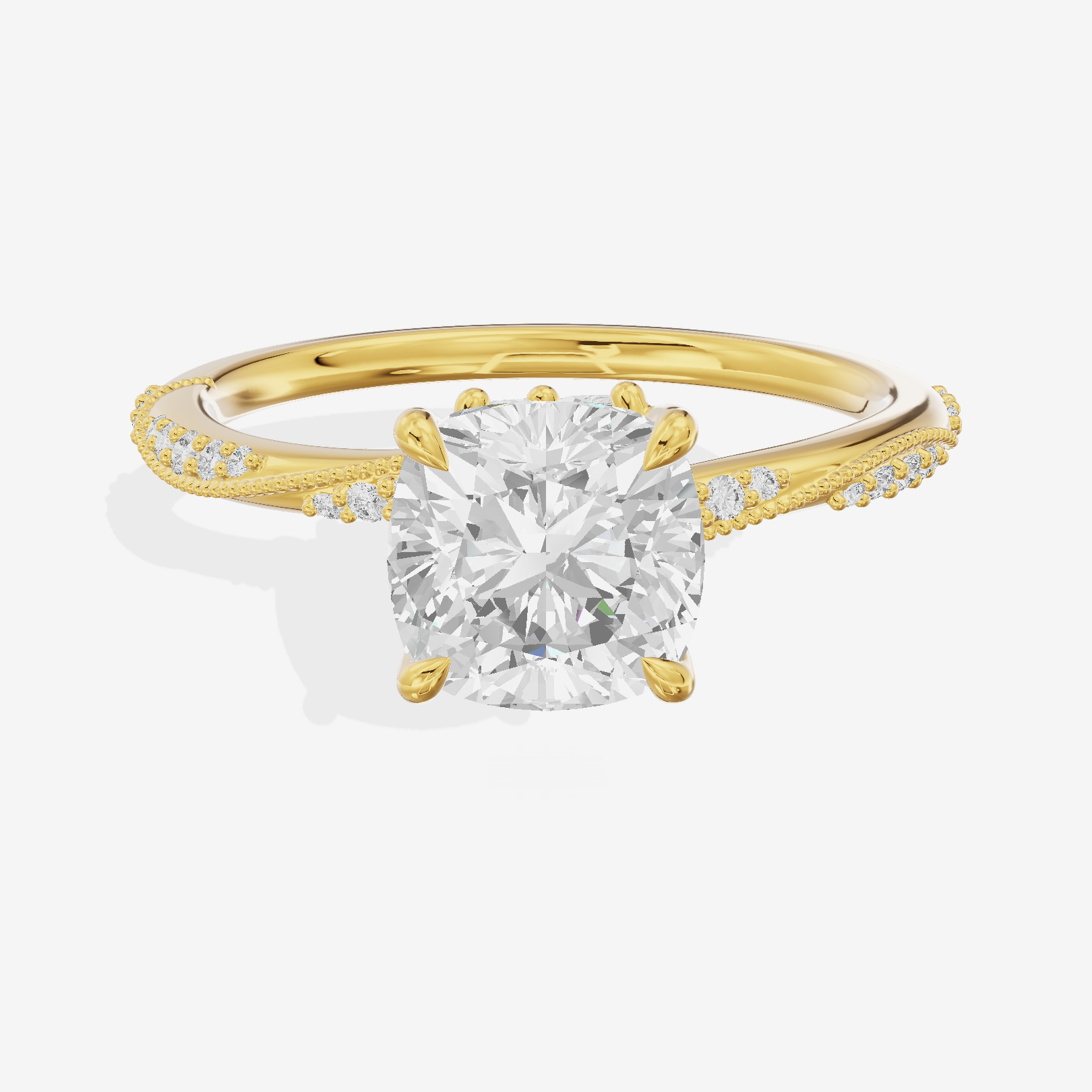Vintage Halcyon Cushion Engagement Ring with Side Stones (1/8 ct. tw.) in 18K Yellow Gold