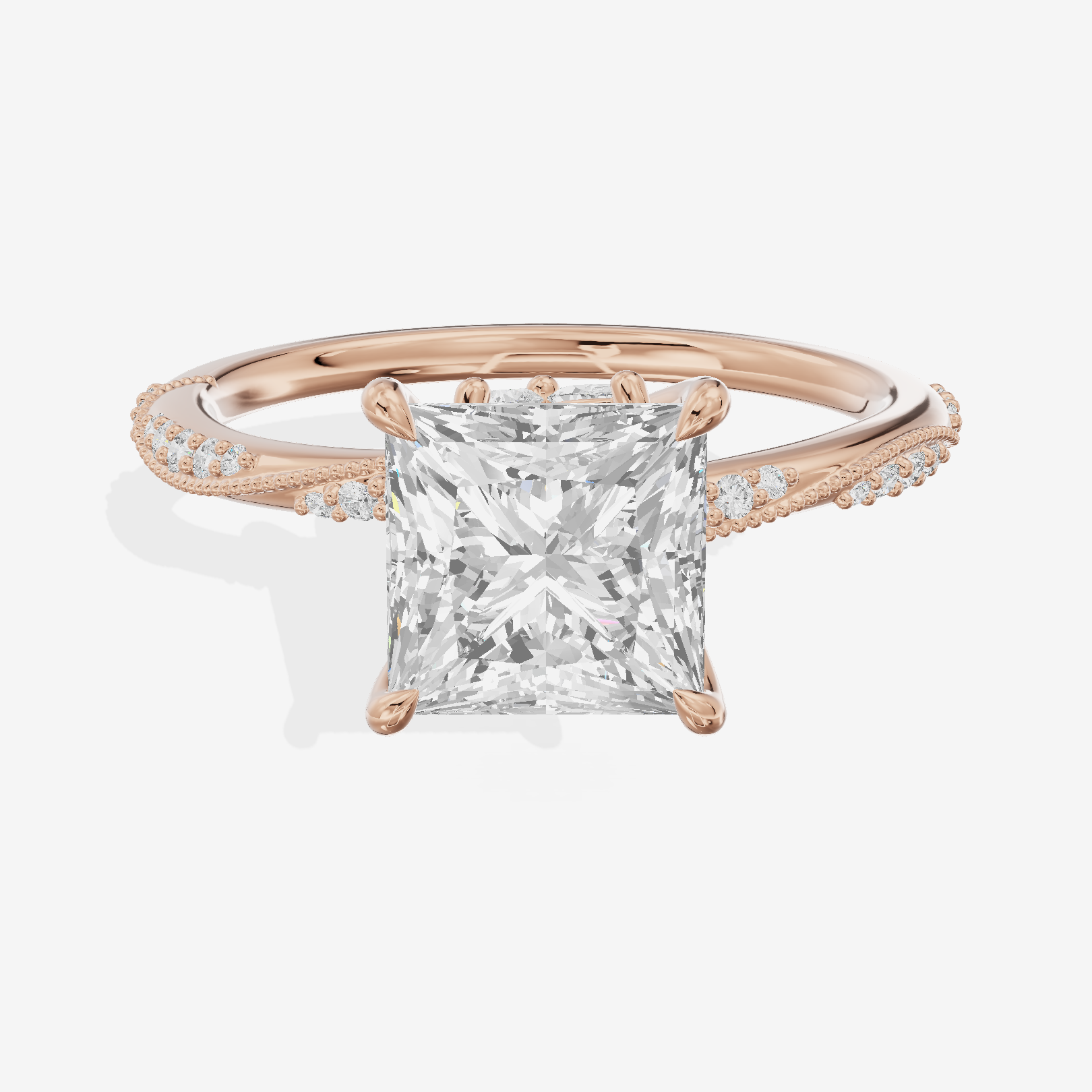 Vintage Halcyon Princess Engagement Ring with Side Stones (1/8 ct. tw.) in 18K Rose Gold