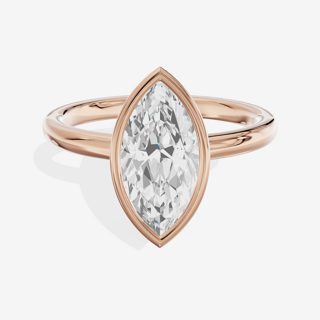 Trellise Bezel 2mm Marquise Solitaire Engagement Ring in 18K Rose Gold