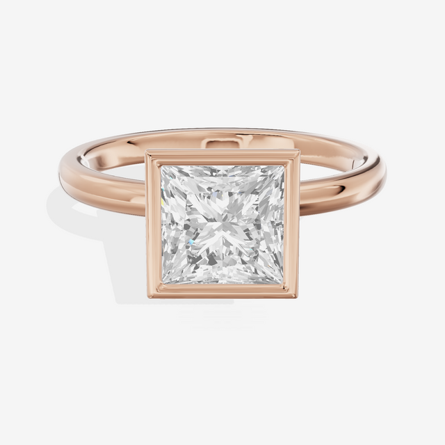 Trellise Bezel 2mm Princess Solitaire Engagement Ring in 18K Rose Gold