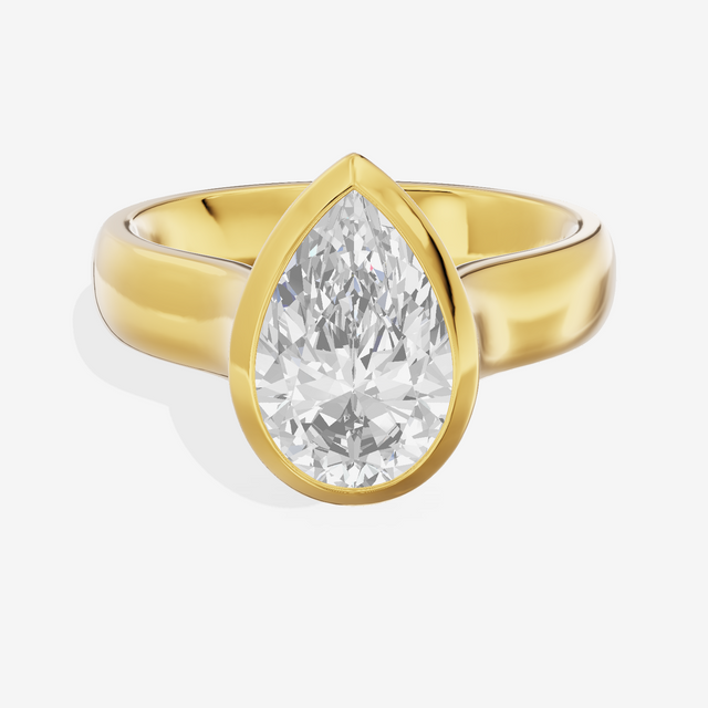 Cherubine 4mm Pear Bezel Engagement Ring in 14K Yellow Gold