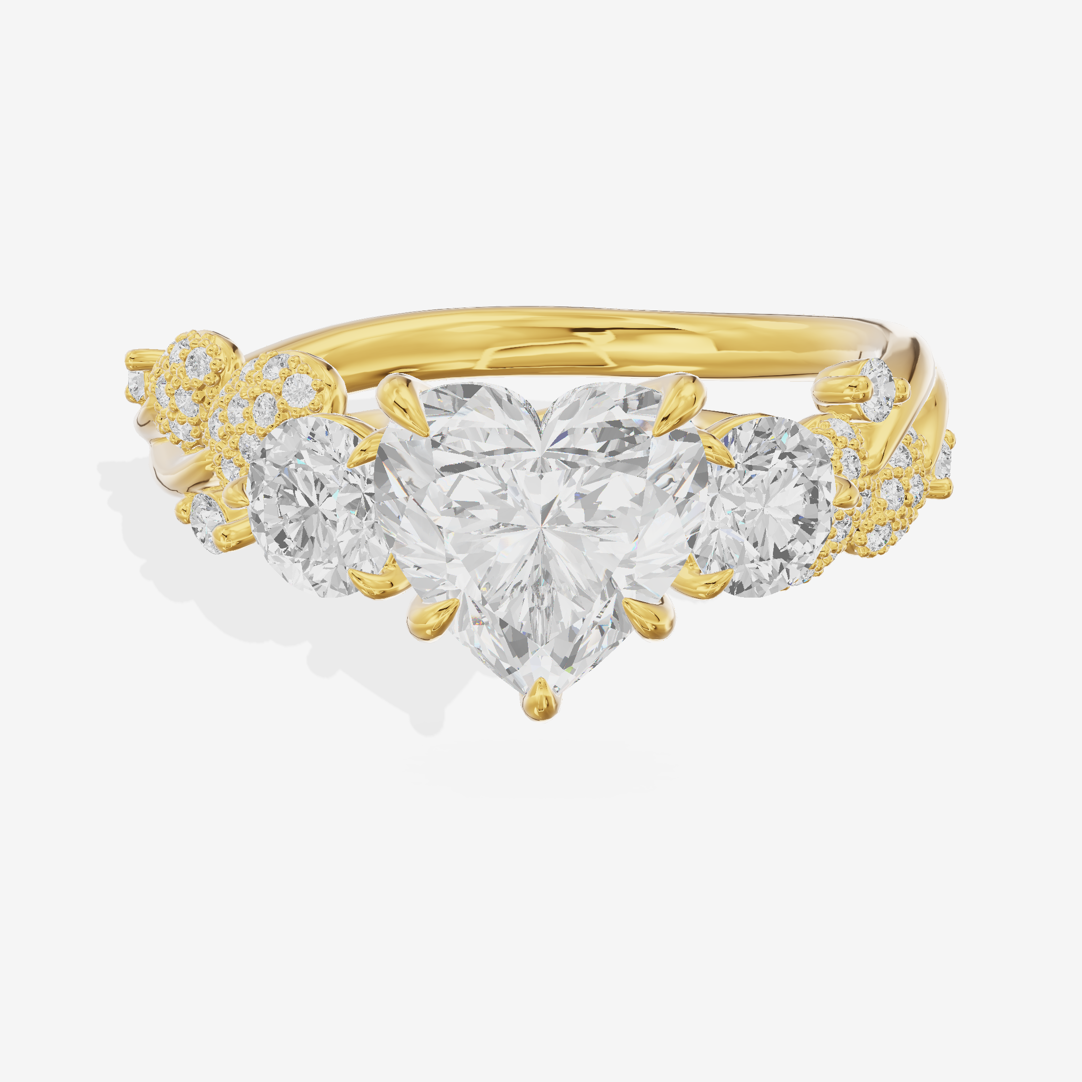 Classic Coeurine Three Stone Heart Engagement Ring (3/5 ct. tw.) in 14K Yellow Gold
