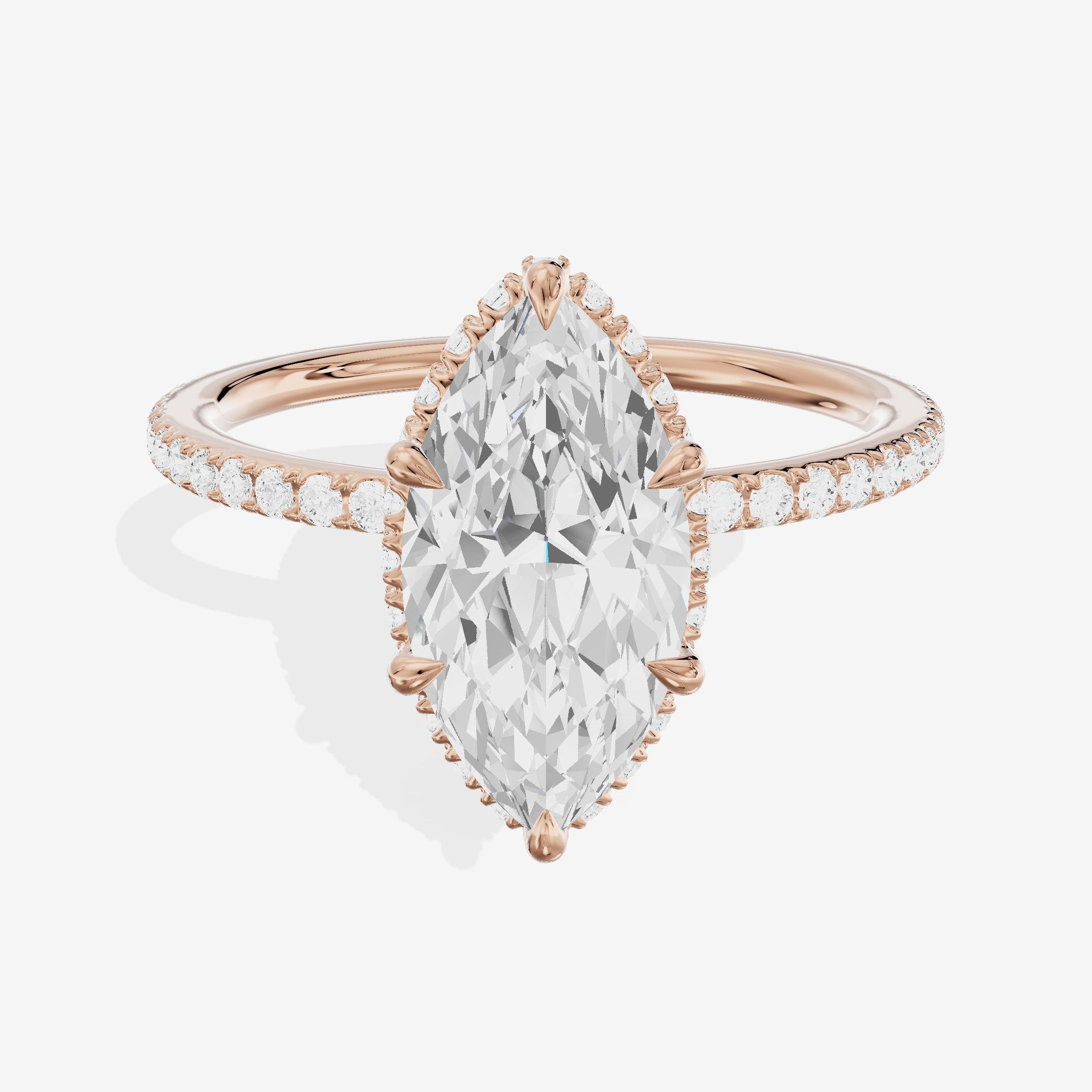 Crowned Whisper Marquise Hidden Halo Engagement Ring in 18K Rose Gold