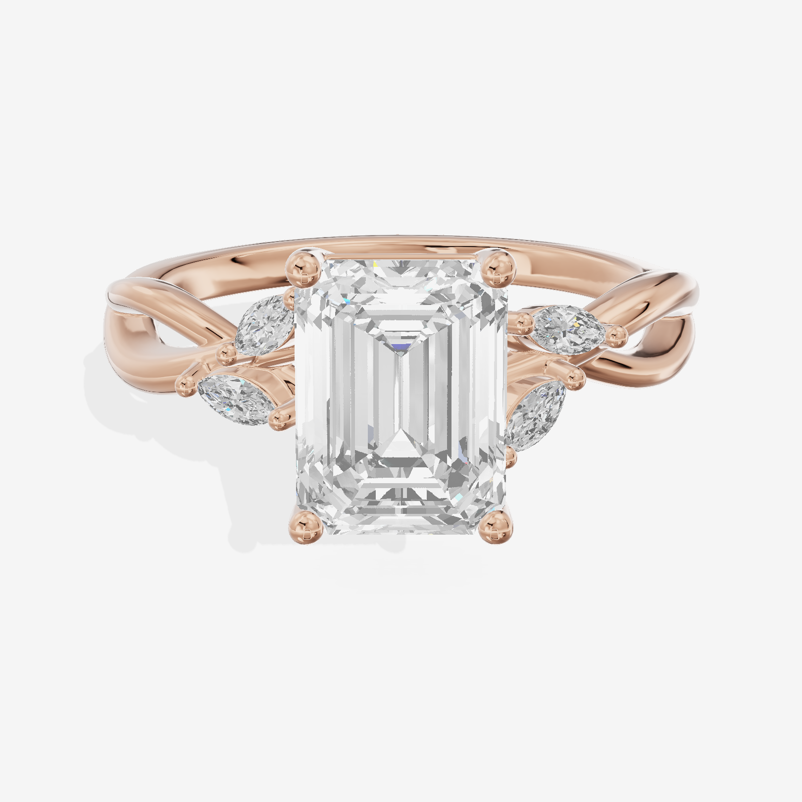Vowsae Pavé Emerald Engagement Ring with Side Stones (1/8 ct. tw.) in 18K Rose Gold
