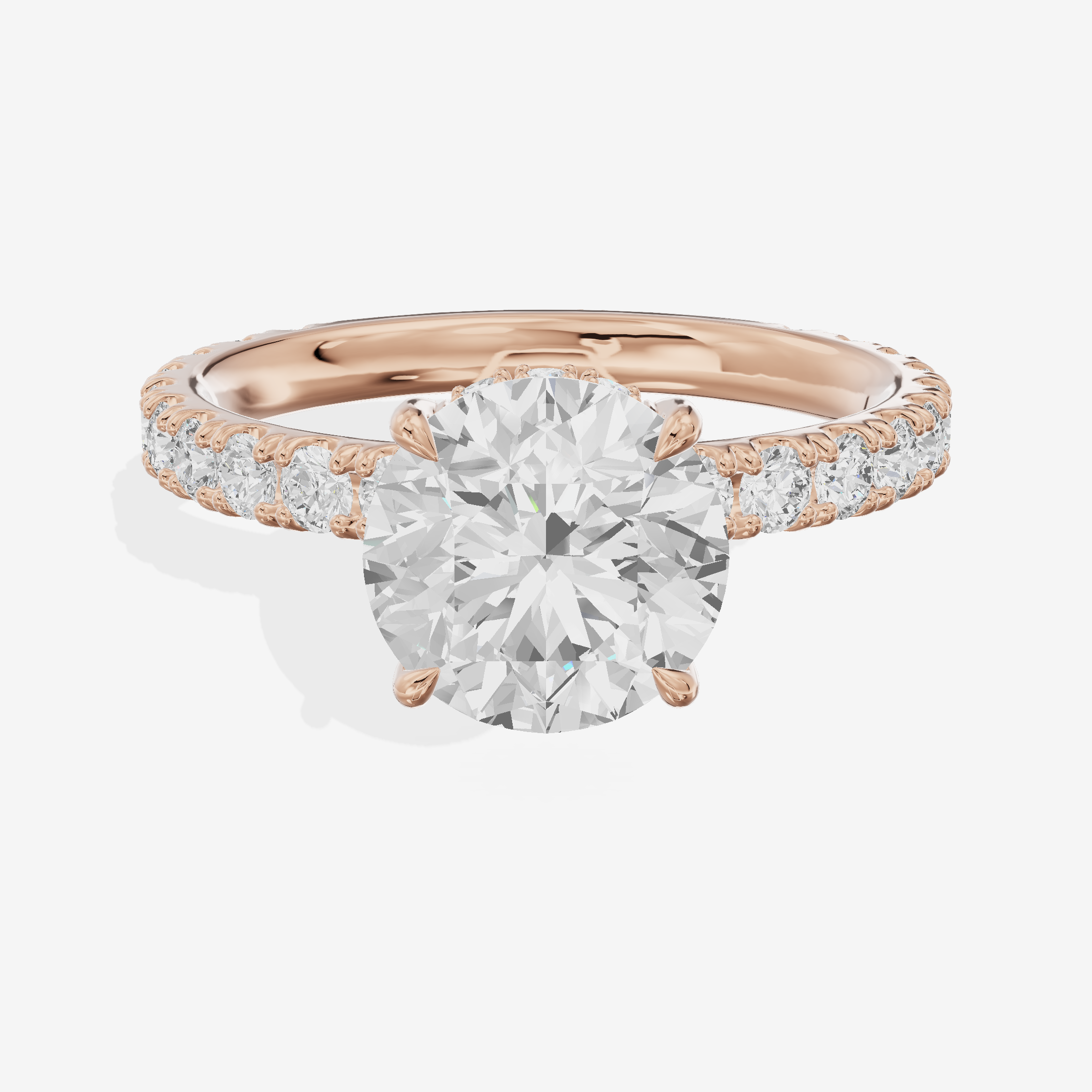 Grand Coeurine Round Engagement Ring with Side Stones (3/5 ct. tw.) in 18K Rose Gold