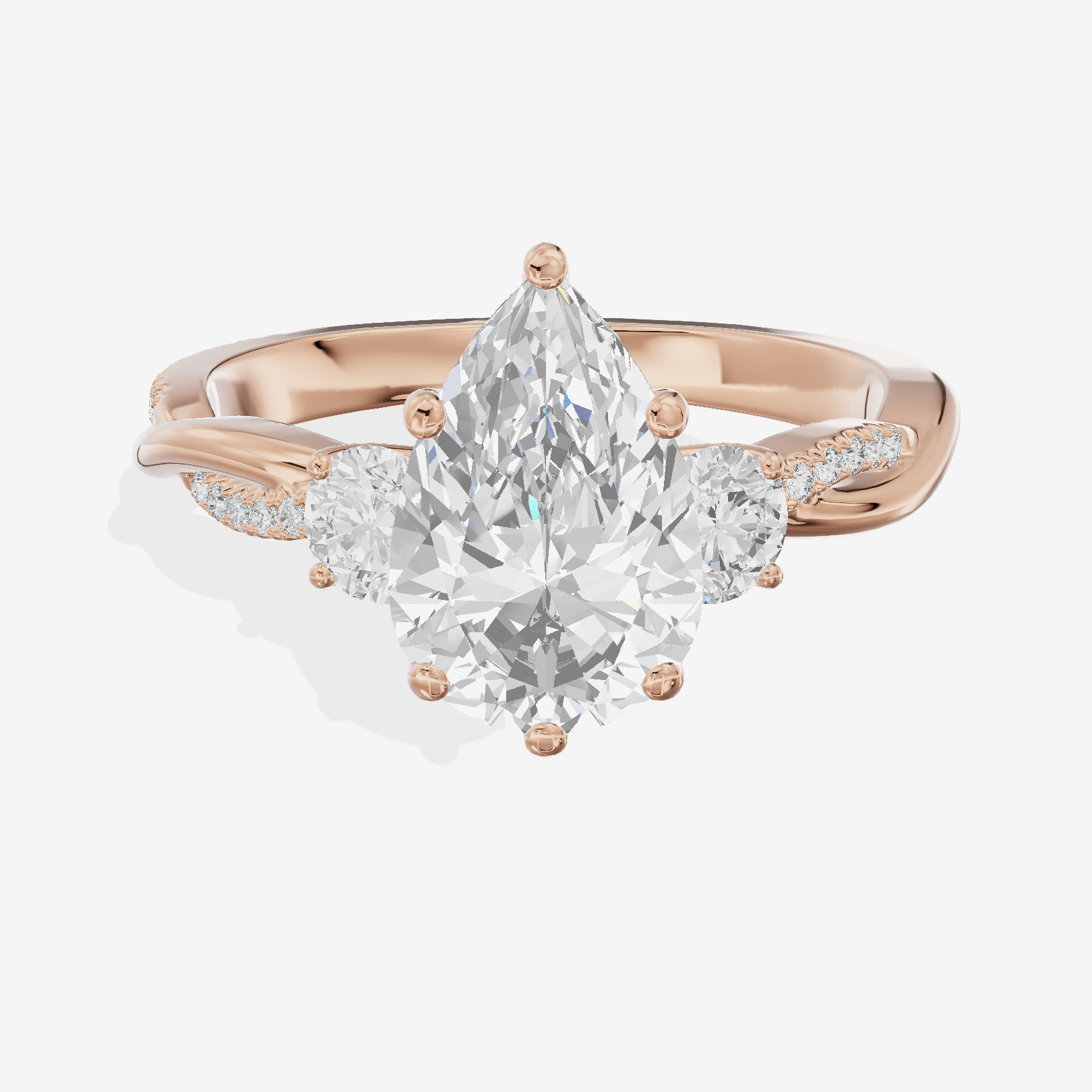 Luxe Selenia Three Stone Pear Engagement Ring (1 ct. tw.) in 18K Rose Gold
