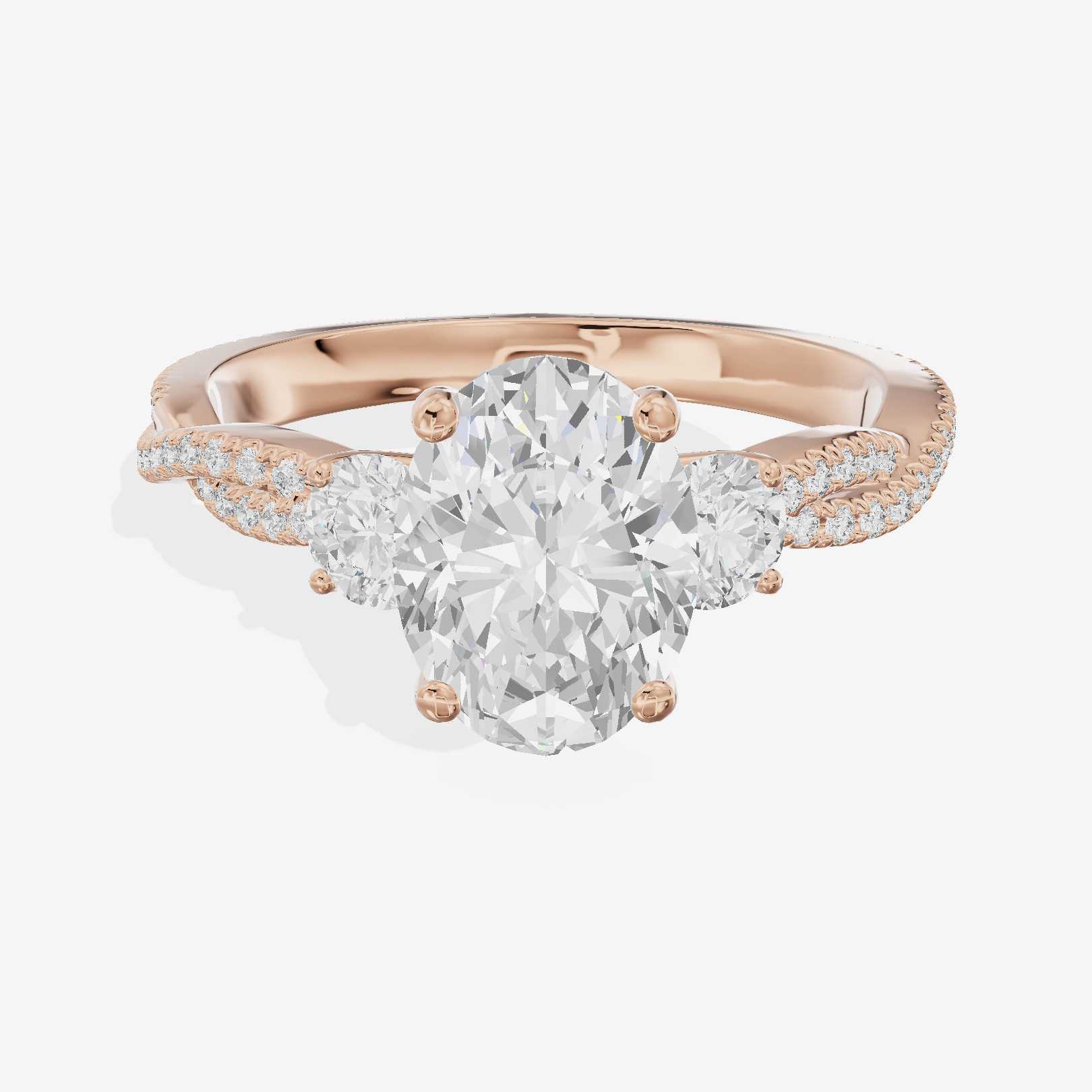 Petite Twine Three Stone Oval Engagement Ring (1/2 ct. tw.) in 18K Rose Gold