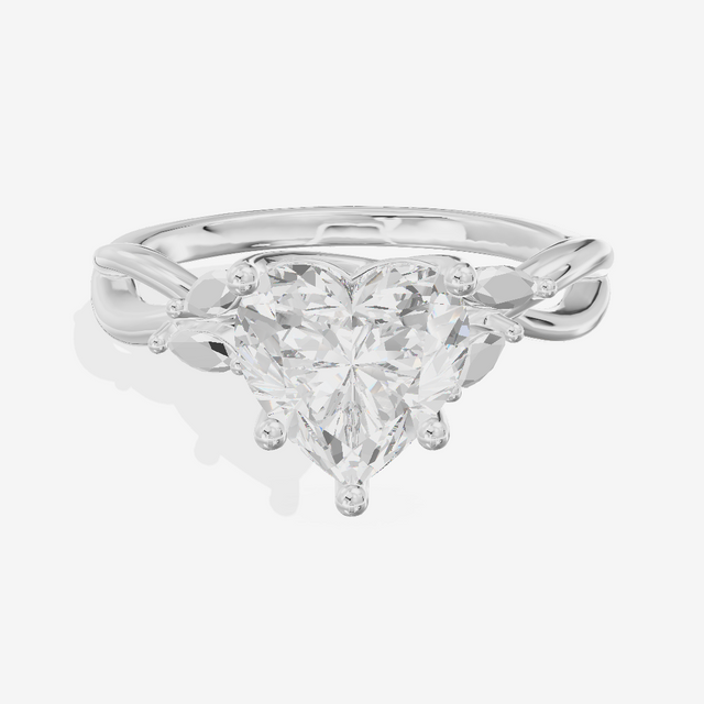 Modern Sincere Heart Engagement Ring with Side Stones in 14K White Gold