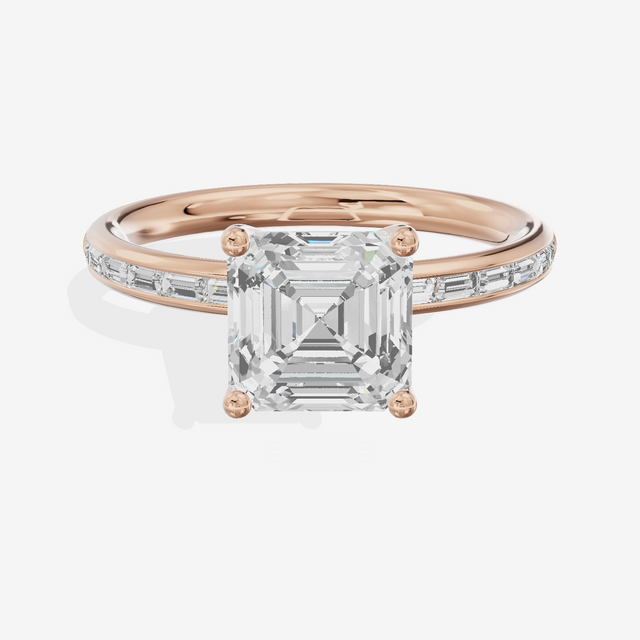 Tender Sincere Asscher Engagement Ring with Side Stones (1/6 ct. tw.) in 14K Rose Gold