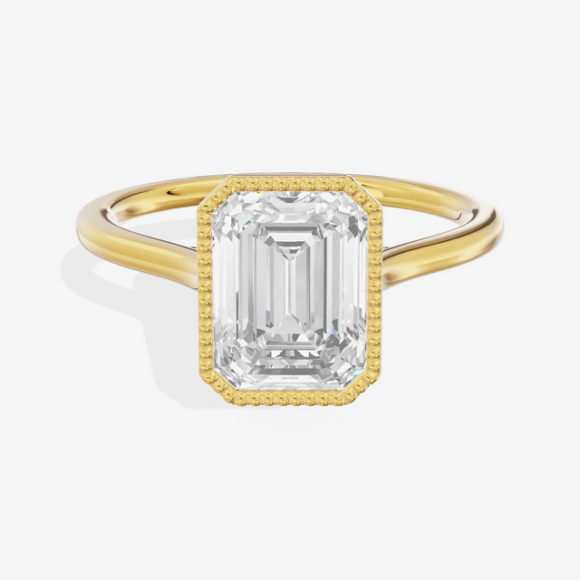Modern Coeurine 1.5mm Emerald Bezel Engagement Ring in 18K Yellow Gold