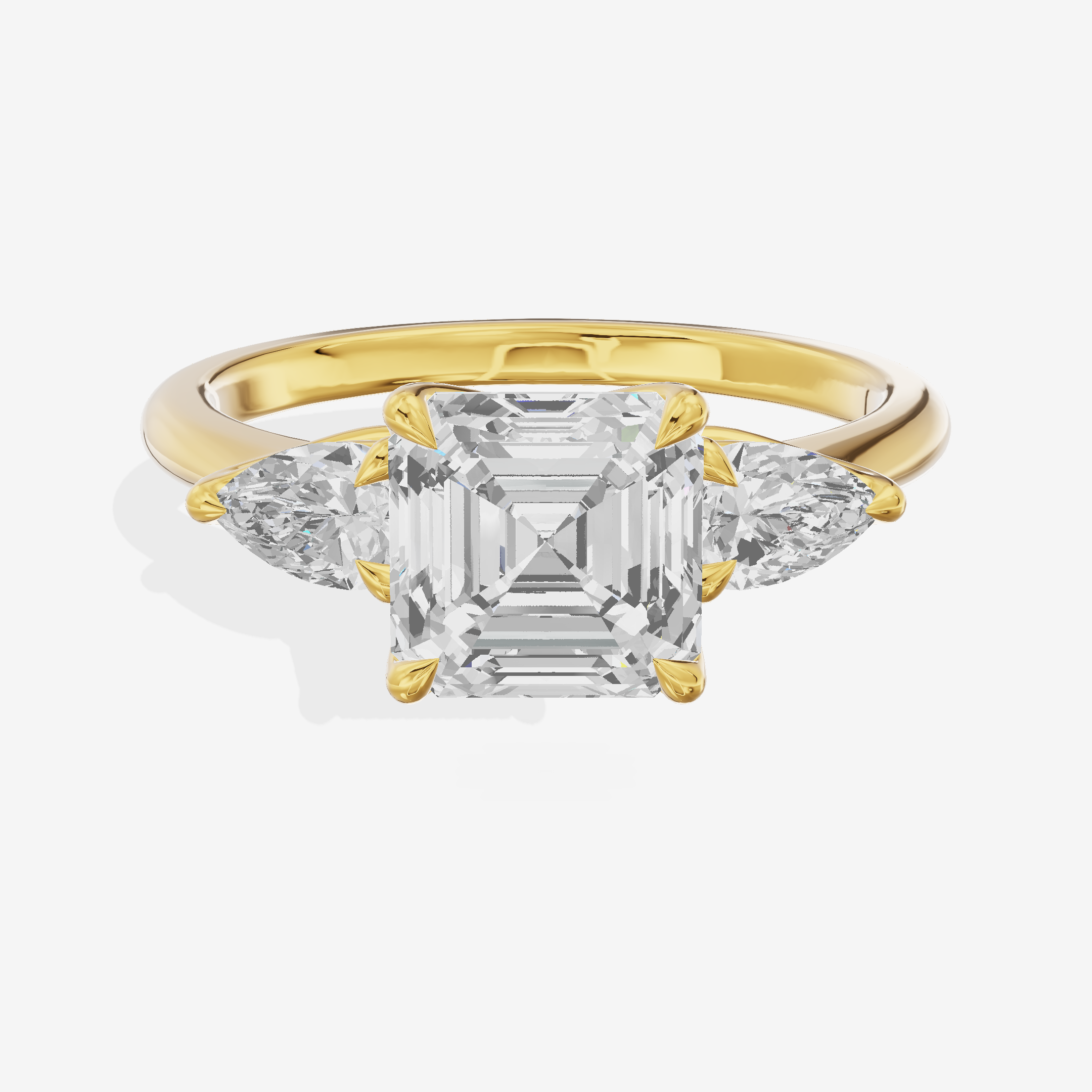 Modern Triade Asscher Three Stone Engagement Ring (1/2 ct. tw.) in 18K Yellow Gold