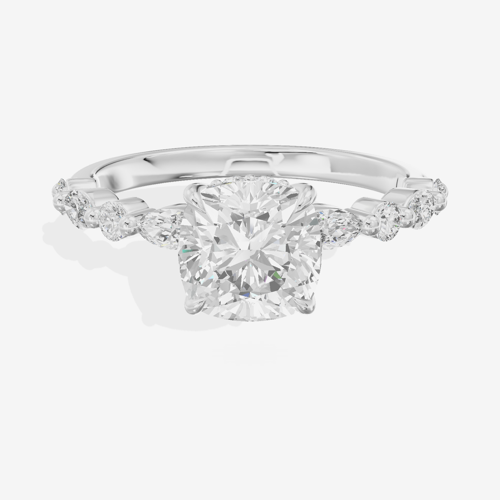 Twine Hidden Halo Cushion Engagement Ring (1/20 ct. tw.) in 18K White Gold