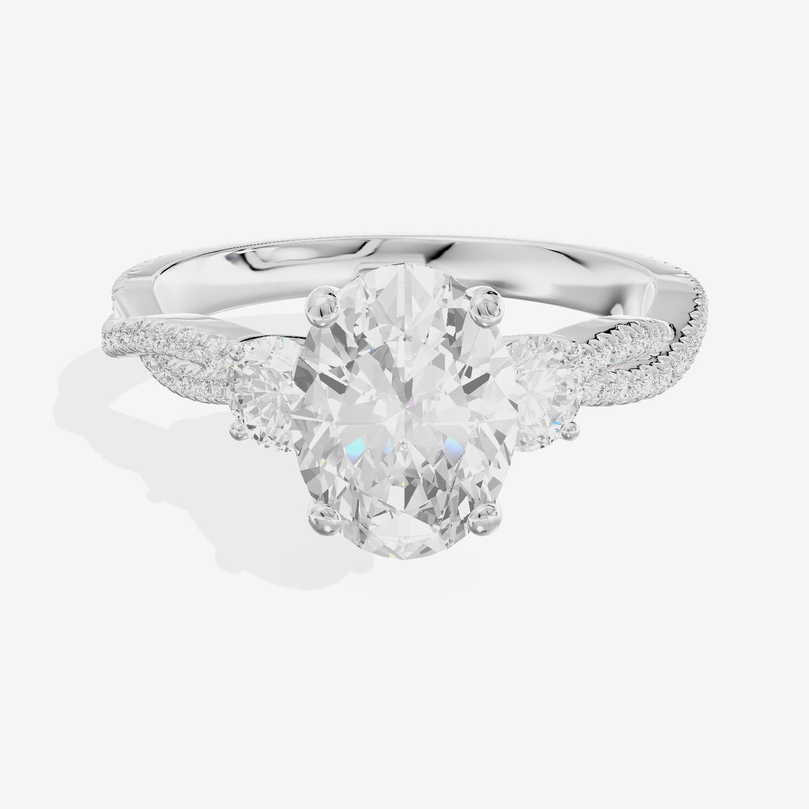 Petite Twine Three Stone Oval Engagement Ring (1/2 ct. tw.) in 18K White Gold