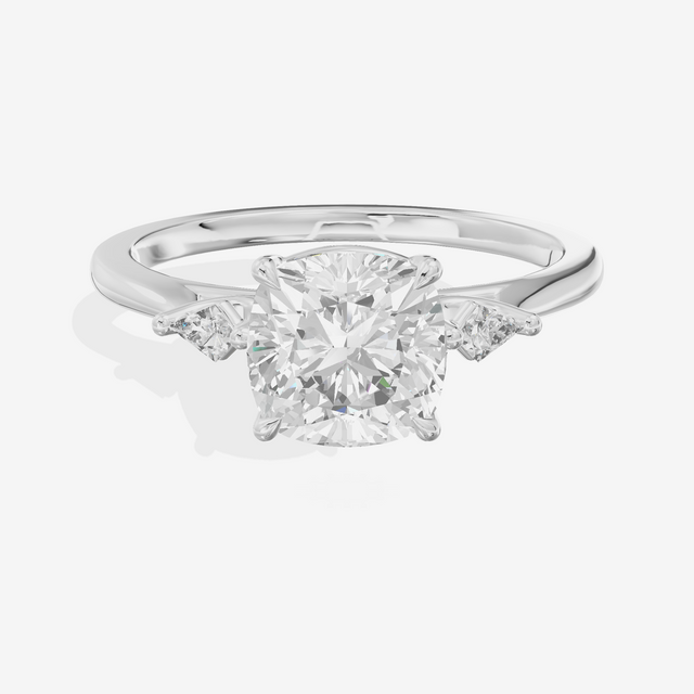 Petite Sincere Three Stone Cushion Engagement Ring (1/15 ct. tw.) in Platinum