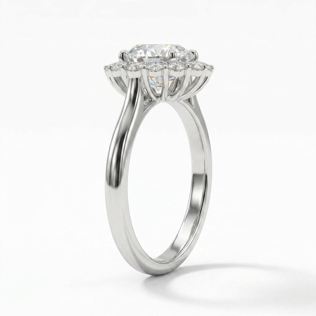 Cathedral Halo Round Engagement Ring (3.09 ct. tw.) in 18K White Gold