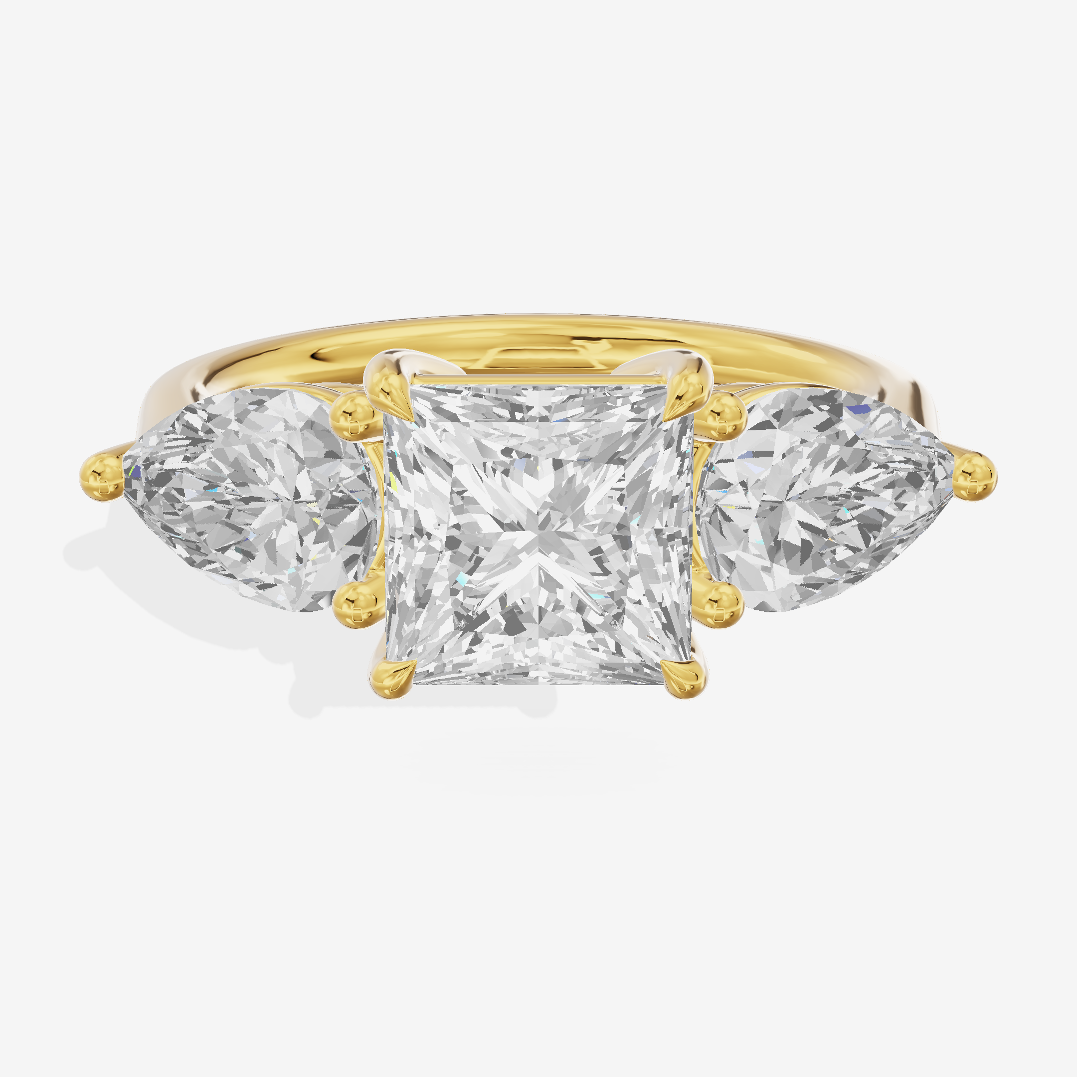 Luxe Heartline Three Stone Princess Engagement Ring (3/4 ct. tw.) in 14K Yellow Gold