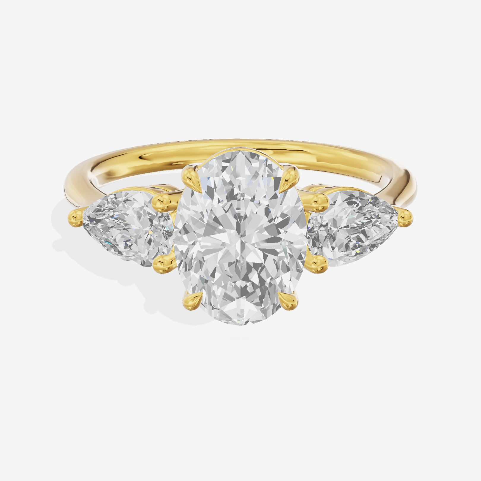 Luxe Adorae Three Stone Oval Engagement Ring (3/4 ct. tw.) in 14K Yellow Gold