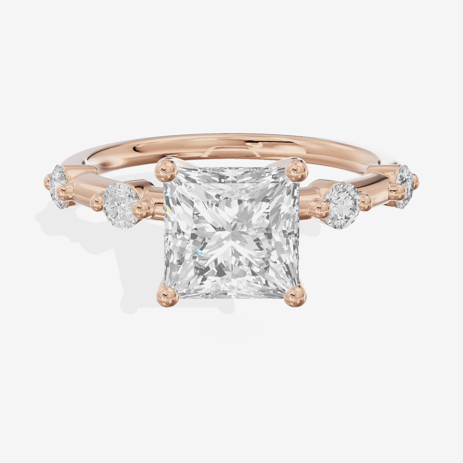 Petite Heartline Princess Engagement Ring with Side Stones (1/5 ct. tw.) in 14K Rose Gold