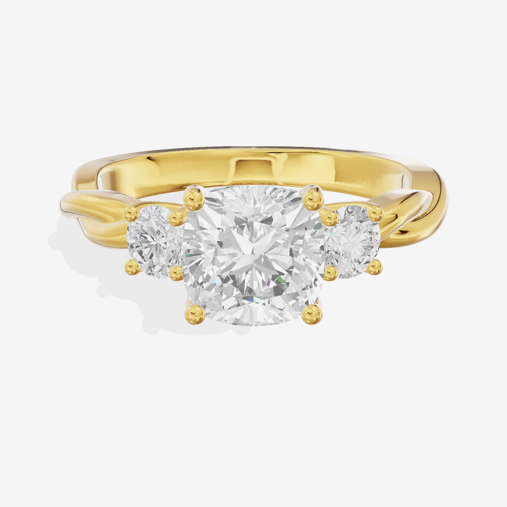 Twined Triade Cushion Three Stone Engagement Ring (1/4 ct. tw.) in 18K Yellow Gold