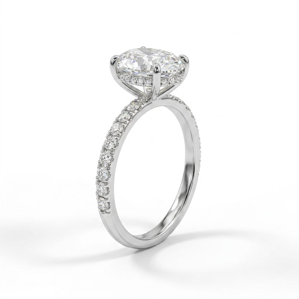 Hidden Halo Pavé Oval Engagement Ring (3.08 ct. tw.) in 18K White Gold