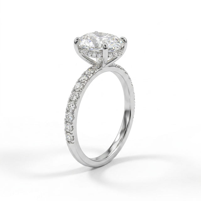 Hidden Halo Pavé Oval Engagement Ring (3.08 ct. tw.) in 18K White Gold