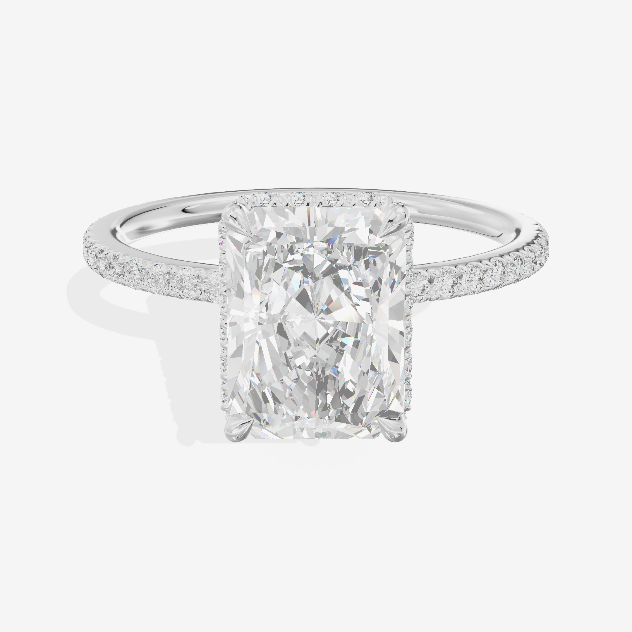 Crowned Whisper Radiant Hidden Halo Engagement Ring in Platinum