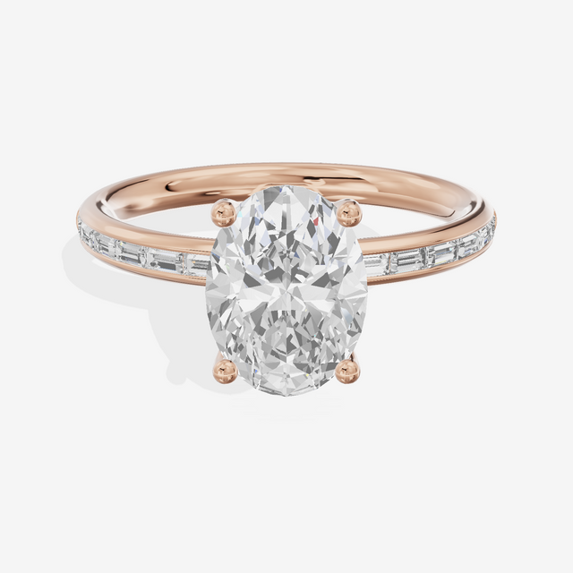 Tender Sincere Oval Engagement Ring with Side Stones (1/6 ct. tw.) in 18K Rose Gold
