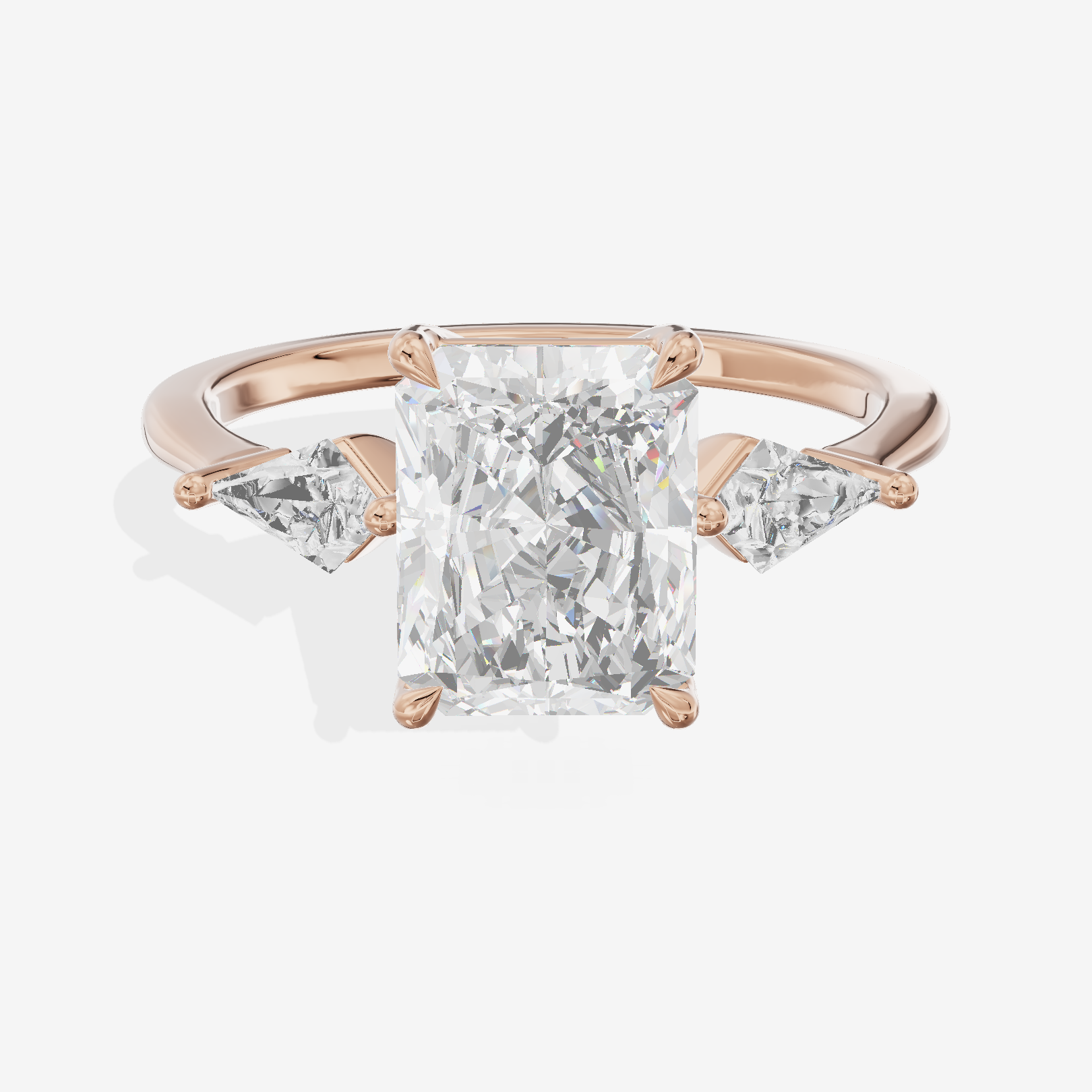 Luxe Maia Three Stone Radiant Engagement Ring (1/3 ct. tw.) in 18K Rose Gold