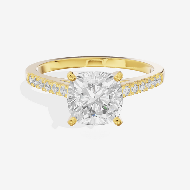Sworn Vowsae Cushion Engagement Ring with Side Stones (1/10 ct. tw.) in 18K Yellow Gold